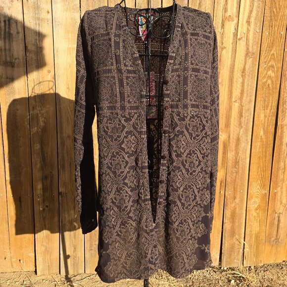 NWT Johnny Was Brown Eyelet Boho Tunic - Picture 4 of 9